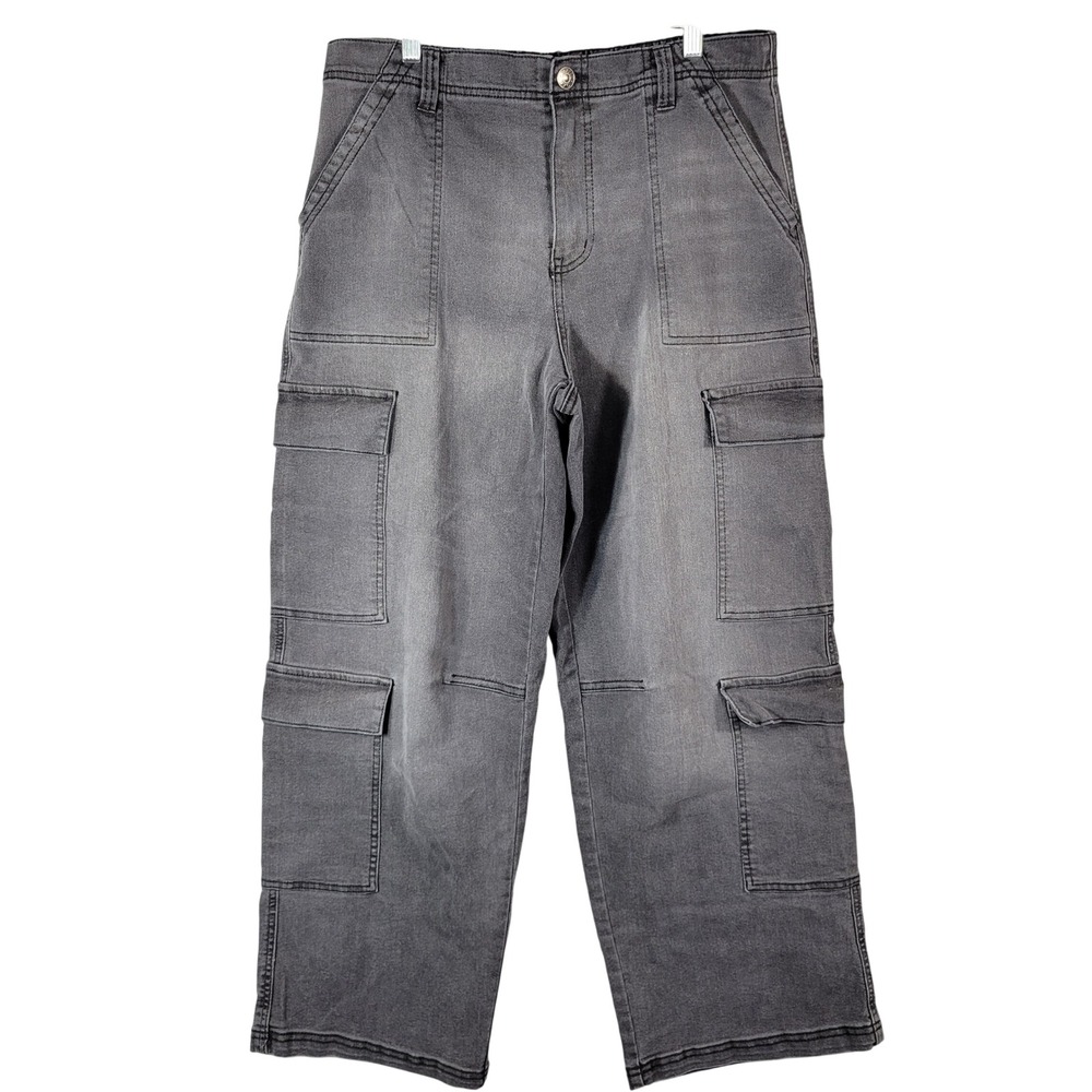 Madden NYC Cargo Pants Womens Large Dark Gray Wide Leg Utility Grunge Skater Y2K